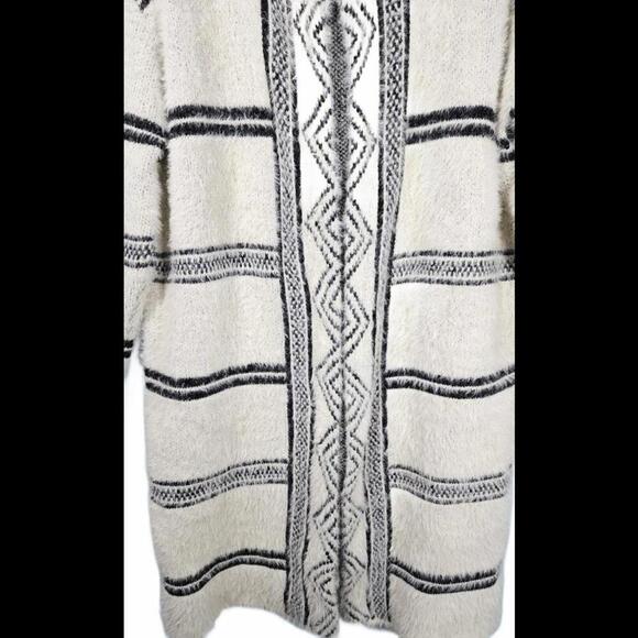 Anthropologie Solitaire Cream Striped Fuzzy Cardigan Size Large - Picture 3 of 8